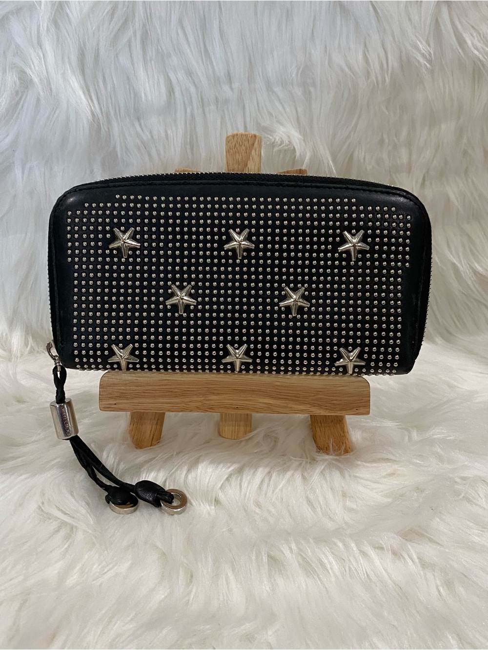 Jimmy Choo Filipa Leather Black Star Studded Zip Wallet